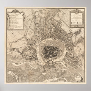 Poster Mapa do vintage de Viena Áustria (1783)