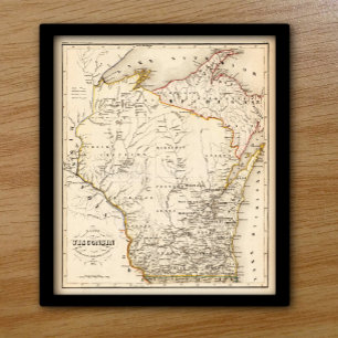 Poster Mapa do vintage de Wisconsin 1852