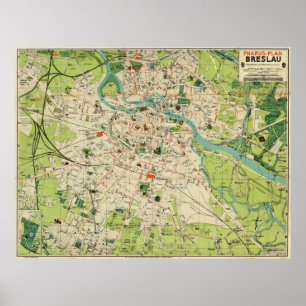 Poster Mapa do vintage de Wroclaw Polônia (1910)