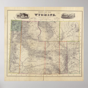 Poster Mapa do vintage de Wyoming (1883)