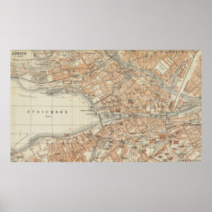 Poster Mapa do vintage de Zurique Suiça (1913)