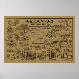 Poster Mapa do Vintage do Arkansas (1912) - Tan