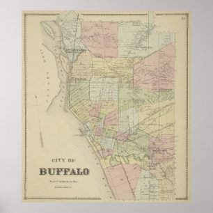 Poster Mapa do vintage do búfalo NY (1866)