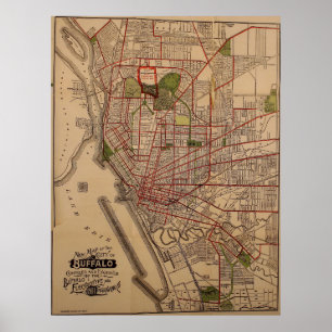 Poster Mapa do vintage do búfalo NY (1901)