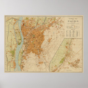 Poster Mapa do vintage do Cairo Egipto (1920)