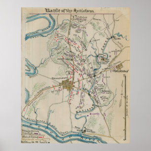 Póster Mapa do vintage do campo de batalha de Antietam