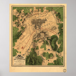 Poster Mapa do vintage do campo de batalha de Gettysburg
