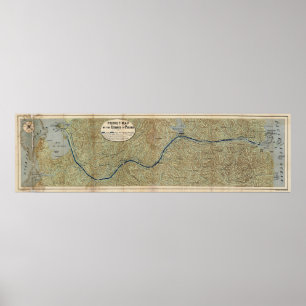 Póster Mapa do vintage do canal do Panamá (1886)