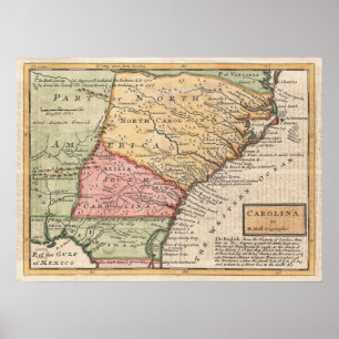 Póster Mapa do vintage do Carolinas (1746)