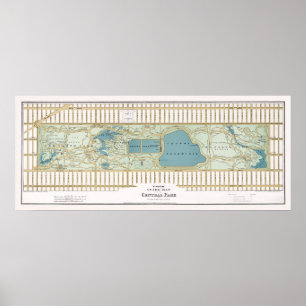 Póster Mapa do vintage do Central Park. New York, 1875
