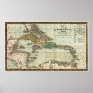 Poster Mapa do vintage do das caraíbas (1834)