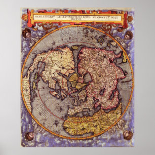 Póster Mapa do vintage do hemisfério Norte do mundo