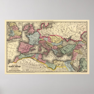 Poster Mapa do vintage do império romano (1873)