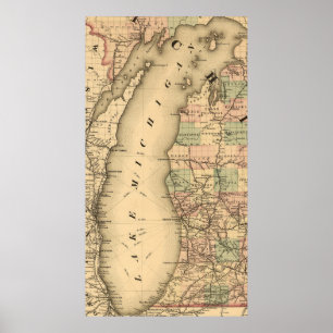 Poster Mapa do vintage do Lago Michigan (1876)