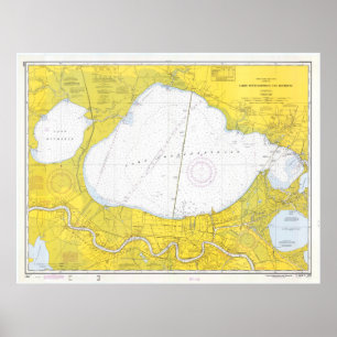 Poster Mapa do vintage do lago Pontchartrain (1971)