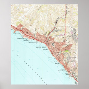 Póster Mapa do vintage do Laguna Beach Califórnia (1965)