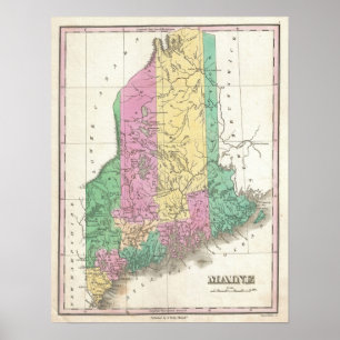 Poster Mapa do Vintage do Maine (1827)