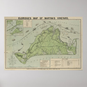 Póster Mapa do vintage do Martha's Vineyard (1913)