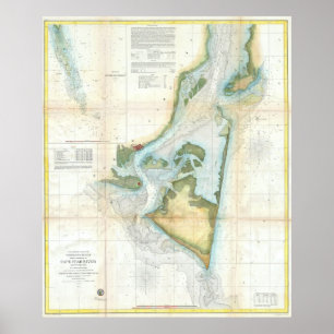 Póster Mapa do vintage do medo do cabo (1857)