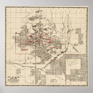 Poster Mapa do vintage do montículo Montana (1909)