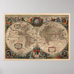 Poster Mapa do vintage do mundo (1641)