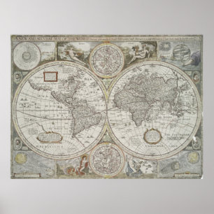 Póster Mapa do vintage do mundo (1651)
