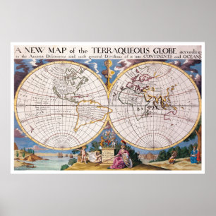 Póster Mapa do vintage do mundo (1700)