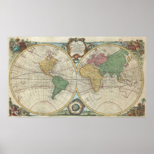 Poster Mapa do vintage do mundo (1744)