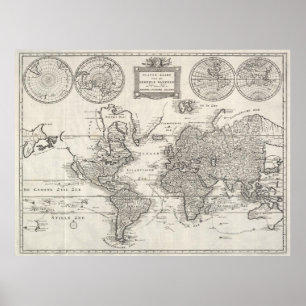 Poster Mapa do vintage do mundo (1786)
