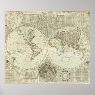 Póster Mapa do vintage do mundo (1787)