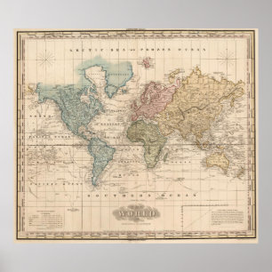 Poster Mapa do vintage do mundo (1823) 2