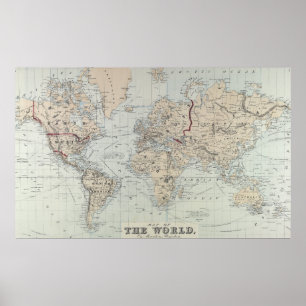 Poster Mapa do vintage do mundo (1875)