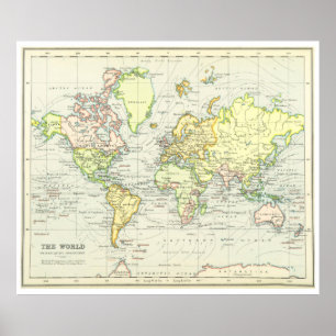 Poster Mapa do vintage do mundo (1899)