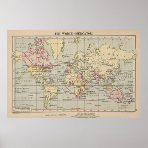 Póster Mapa do vintage do mundo (1914)