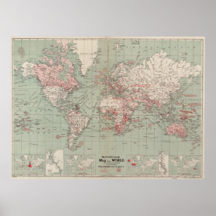 Póster Mapa do vintage do mundo (1918)