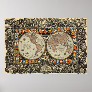 Poster Mapa do vintage do mundo (1920)