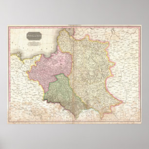 Póster Mapa do vintage do Polônia (1818)