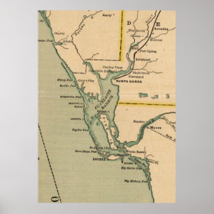 Poster Mapa do vintage do porto Charlotte Florida (1896)