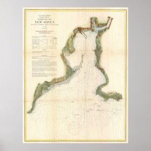 Poster Mapa do vintage do porto de New Haven (1872)