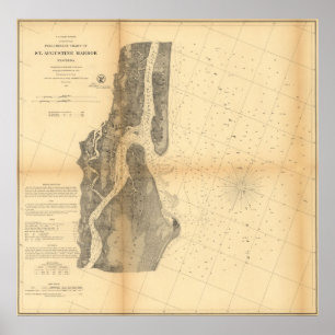 Poster Mapa do vintage do porto de St Augustine (1862)
