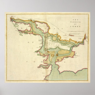 Poster Mapa do vintage do porto Ireland da cortiça (1702