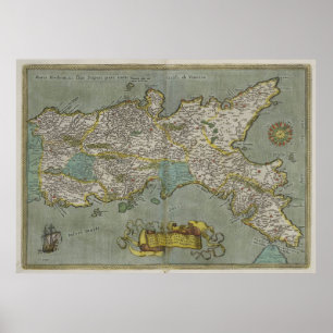 Poster Mapa do vintage do reino de Nápoles (1608)
