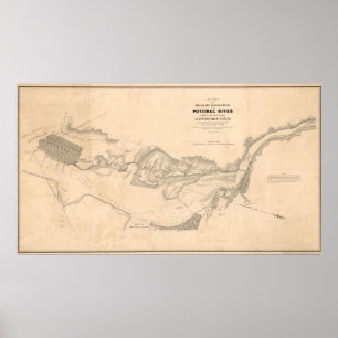 Póster Mapa do vintage do Rio Potomac (1838)
