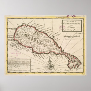Poster Mapa do vintage do santo Kitts (1732)