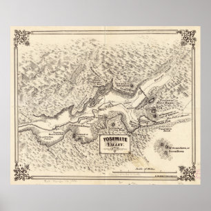 Poster Mapa do vintage do vale de Yosemite (1879)