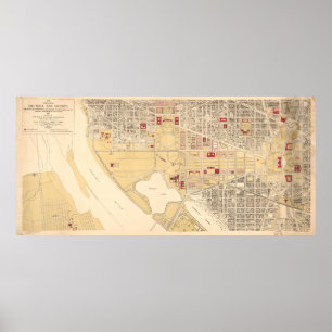 Póster Mapa do vintage do Washington C.C. Alameda (1917)