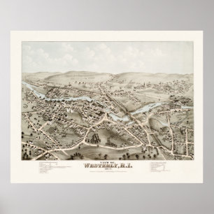 Póster Mapa do vintage do Westerly, Rhode - ilha desde