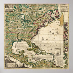 Poster Mapa do vintage dos Americas (1733)