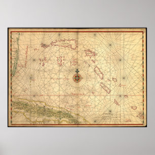 Póster Mapa do vintage dos Bahamas (1650)