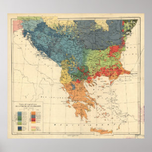 Poster Mapa do vintage dos Balcãs (1918)